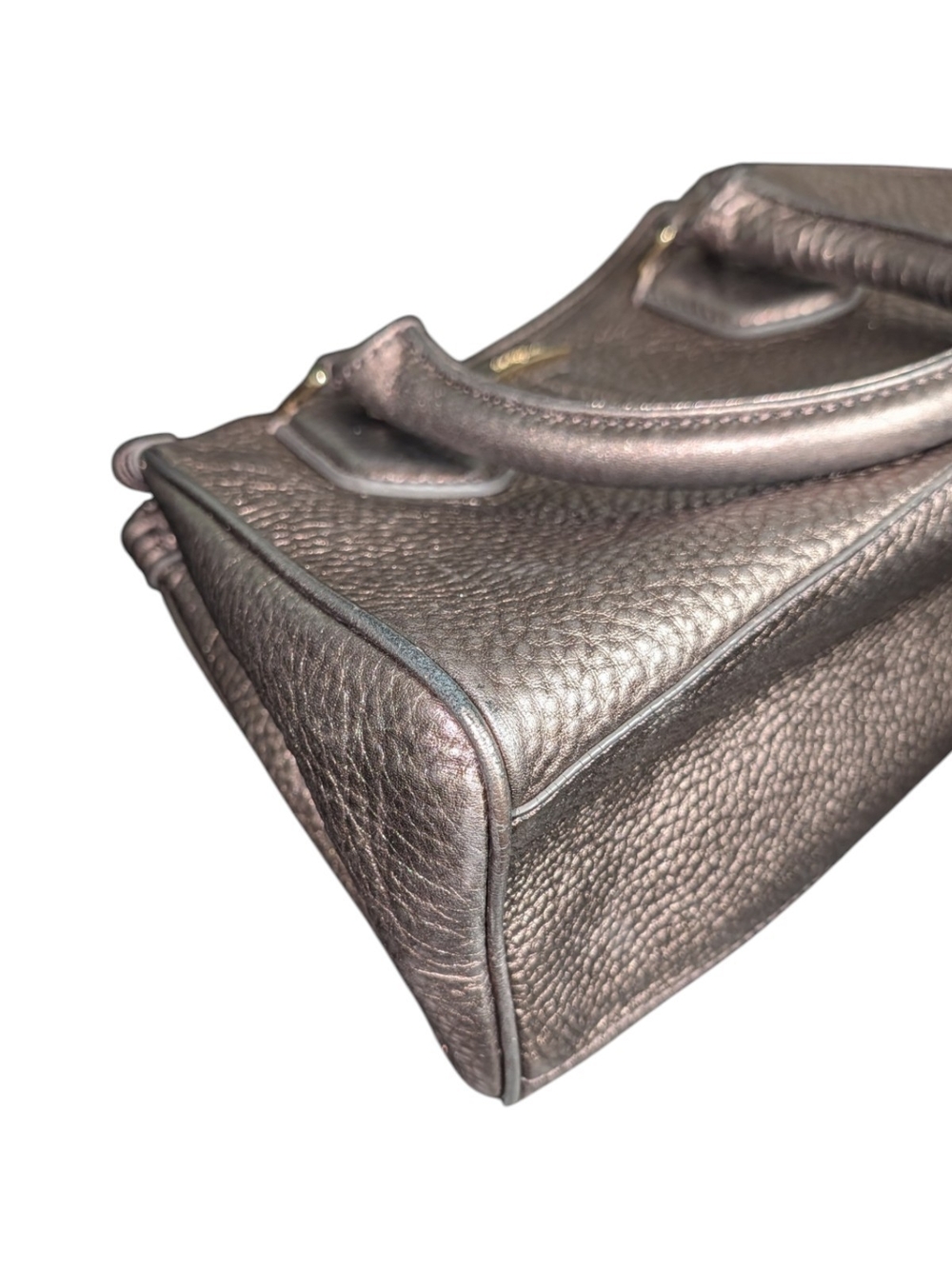 Cole Haan Pewter Metallic Pebbled Leather Handbag Satchel - Picture 4 of 9